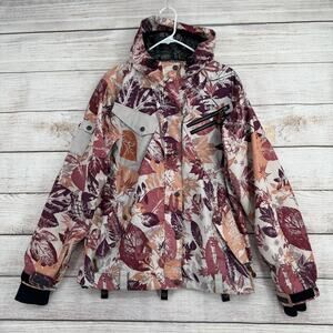 Grenade Floral Snowboard Ski Jacket Womens Medium Beige Purple Pink